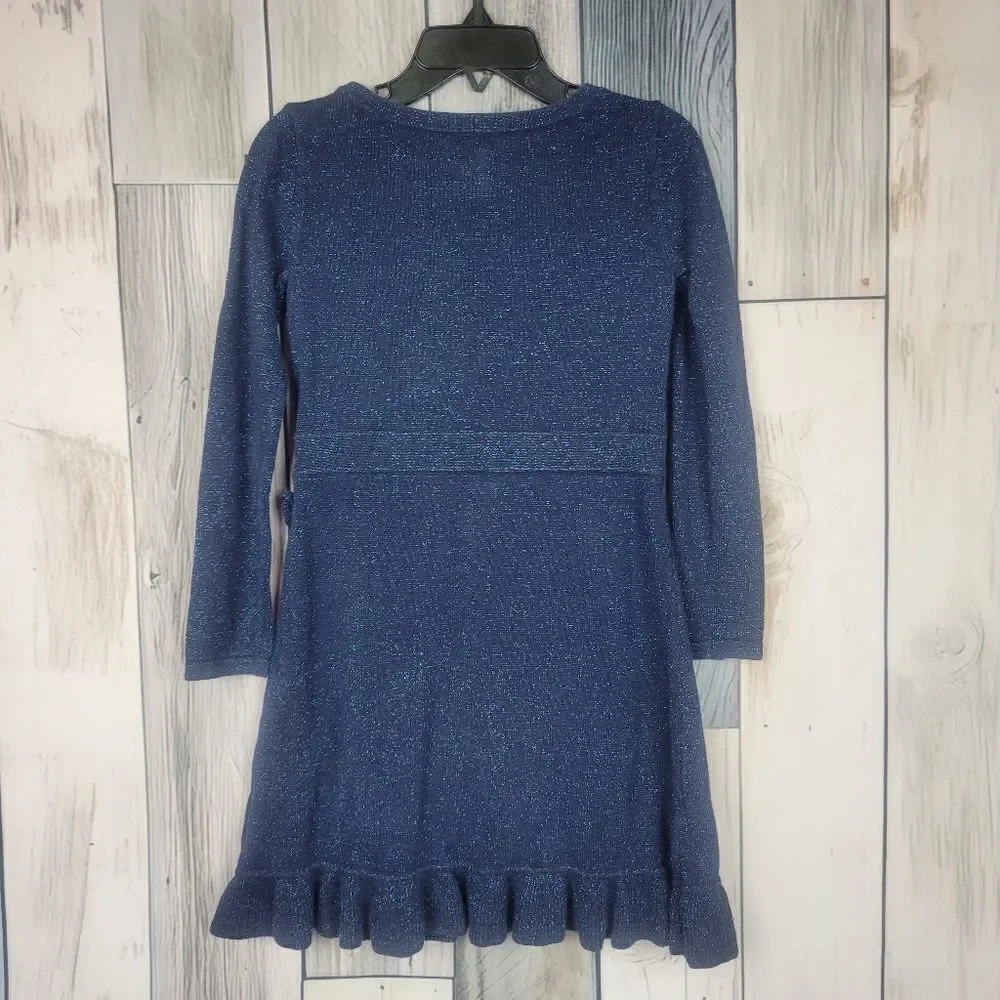 Lilly Pulitzer Girls Blue Ruffled Hem Shimmery Long Sleeve Dress Size 5